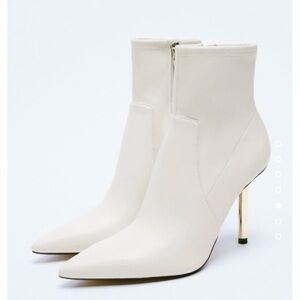 Zara Cream Heeled Boots with Gold Accent